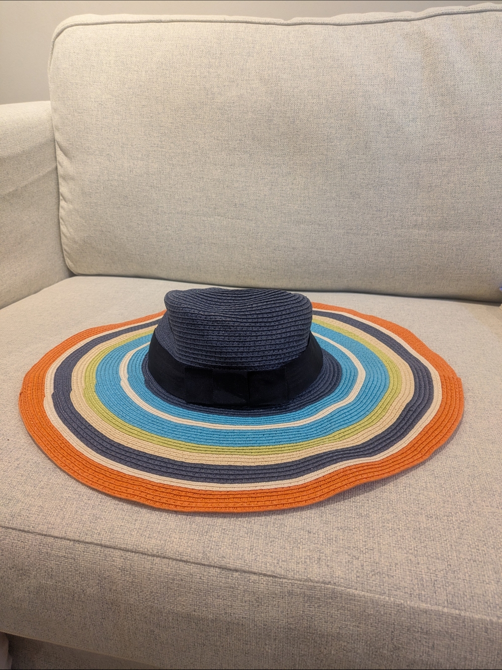 Kate Spade Wide Brim Sun Hat Navy Multicolor Striped Beach Summer Hat